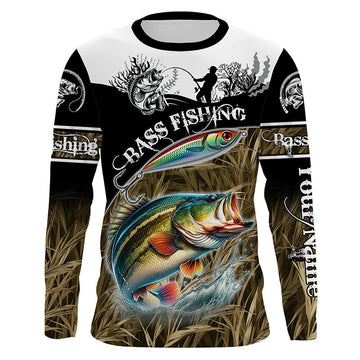 Maxcorners Bass fishing Camo Performance 3D Customize UV protectionlong sleeves fishing shirt for men LM0201