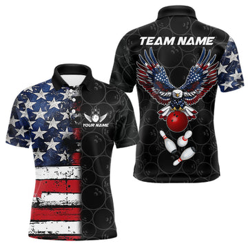 Maxcorners American Flag Eagle Bowling shirts for men Custom patriotic team bowling jerseys, gift for bowlers