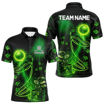Maxcorners Green shamrock lightning thunder St Patrick's Day Mens Golf Polo Shirts custom mens golf outfits