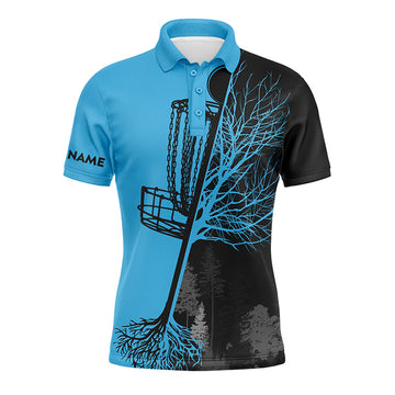 Maxcorners Mens disc golf polo shirt custom name black and blue disc golf basket, personalized disc golf shirts MT0510