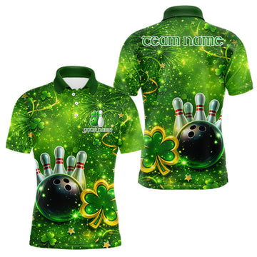 Maxcorners Happy St Patrick's Day Green and Gold Shamrock Bowling Shirts For Men Custom Team Bowling Jersey LM1202
