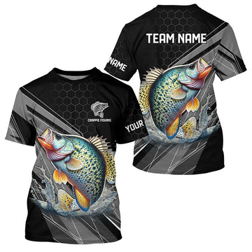 Maxcorners Personalized Black camo Crappie Fishing Jerseys, Crappie Long Sleeve Fishing Tournament Shirts MT2108
