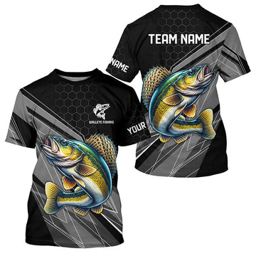 Maxcorners Personalized Black camo Walleye Fishing Jerseys, Walleye Long Sleeve Fishing Tournament Shirts MT2108