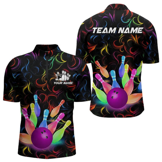 Maxcorners Colorful Neon Flame Pattern Bowling Shirts For Men And Women Custom Bowling Team Jerseys, Gift For Bowler