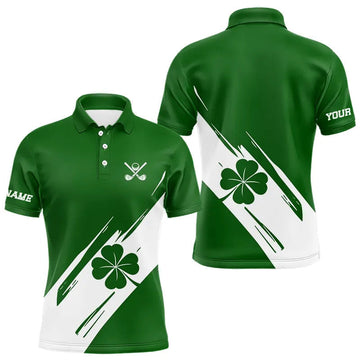 Maxcorners Mens golf polo shirts White and Green Shamrock custom St Patrick's Day team golf shirts for men LM1202