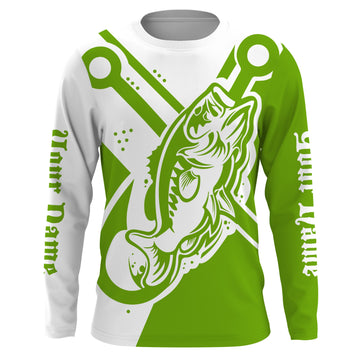 Maxcorners Largemouth bass fishing tattoo fish on green Custom name Bass Long sleeve fishing shirts, Long Sleeve Hooded LM0201