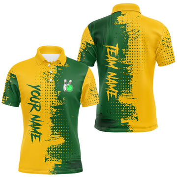 Maxcorners Yellow and Green Bowling Polo, Quarter Zip shirts for Men Custom Bowling Team Jerseys LM1610