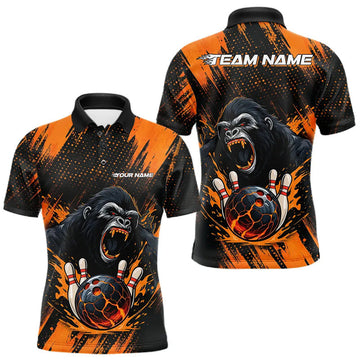 Maxcorners Black and Orange pattern Angry Gorilla Bowling shirts For Men Custom Gorilla Team Bowling Jerseys