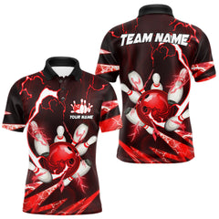 Maxcorners Red Thunder Lightning bowling ball and pins jerseys Custom Team Bowling Polo, 1/4 Zip Shirts For Men TU1612