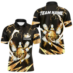 Maxcorners Gold Thunder Lightning bowling ball and pins jerseys Custom Team Bowling Polo, 1/4 Zip Shirts For Men TU1612