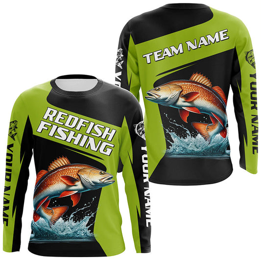 Maxcorners Black Green Redfish fishing Custom Long Sleeve Tournament Fishing Shirts, Red Drum Fishing Jerseys MT2108