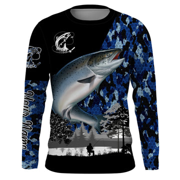Maxcorners Chinook Salmon (King salmon) Fish blue camo Custom name fishing jerseys | Long sleeve, Long Sleeve Hooded LM0201