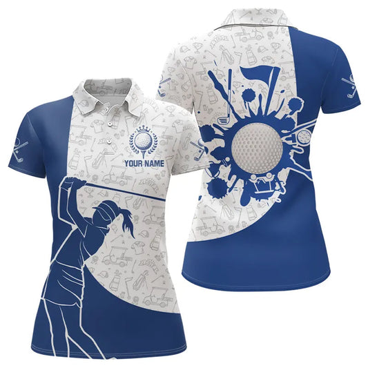 Maxcorners Blue And White Camo Pattern Mens Golf Polo Shirts Custom Mens Golf Attire, Best Golf Gifts
