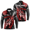 Maxcorners Black And Red Bowling Ball Pins Polo, Quarter Zip Shirt For Men Custom Bowling Team League Jerseys