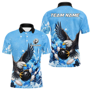 Maxcorners Blue Eagle Bowling Polo, Quarter Zip Shirt For Men Custom Team Bowling jerseys, Gift For Bowlers