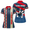 Maxcorners Personalized Red, White And Blue Retro Bowling Polo, Quarter Zip Shirt For Men, Bowling Team Jersey