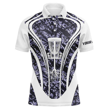Maxcorners Mens golf polo shirts custom purple camo disc golf basket jersey, disc golf apparel MT0510