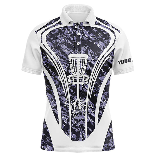 Maxcorners Mens golf polo shirts custom purple camo disc golf basket jersey, disc golf apparel MT0510