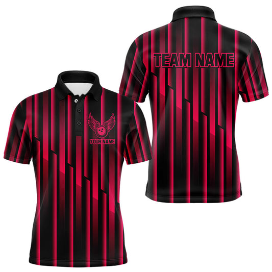 Maxcorners Black And Pink Neon Lights Pattern Bowling Polo Shirt For Men Custom Team Bowling Jersey