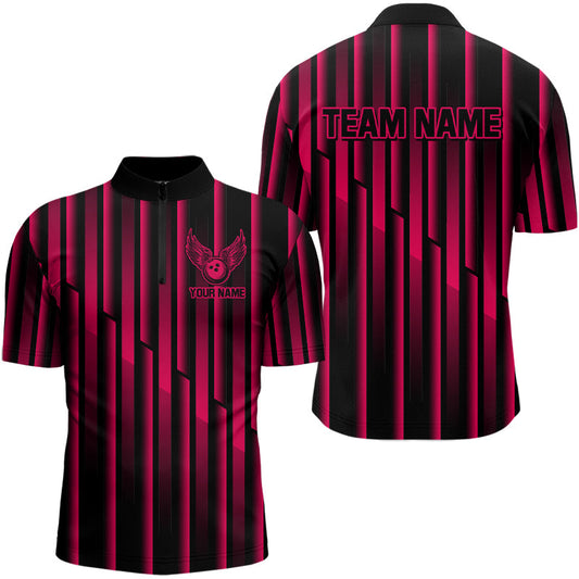 Maxcorners Black And Pink Neon Lights Pattern Bowling Polo Shirt For Men Custom Team Bowling Jersey