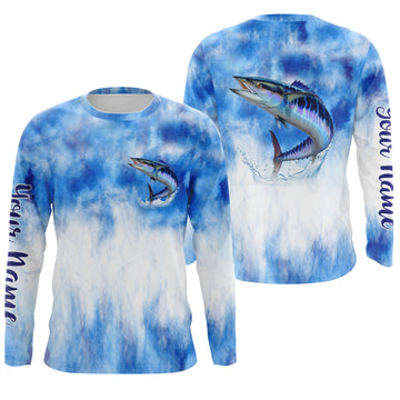 Maxcorners Wahoo saltwater fishing blue sea camo Custom fishing Long sleeve, Long Sleeve Hooded LM0201