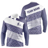 Maxcorners Purple And White Camo Bowling Polo, Quarter Zip Shirt For Men Custom Bowling Team Jersey Bowler Outfit