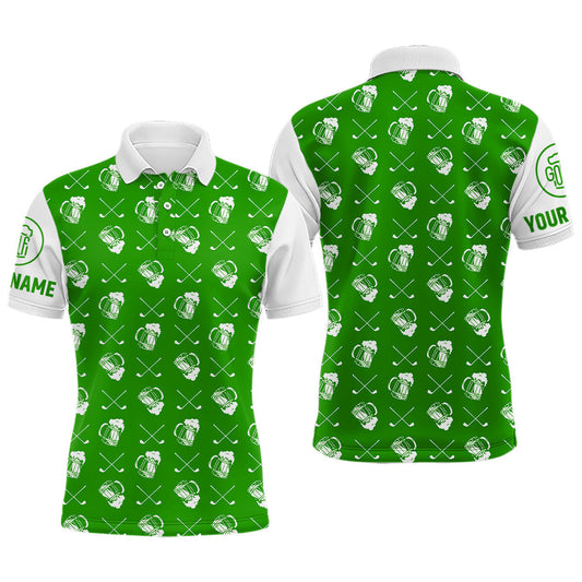 Maxcorners Green and white golf pattern Mens Golf polo shirts custom name golf beer outfit men golf