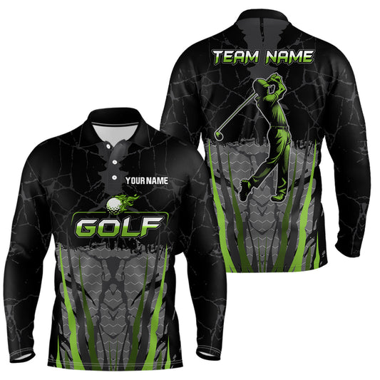 Maxcorners Black Camo Mens golf polo shirts custom golf attire for mens, golfing gifts | GreenMT0306