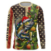 Maxcorners Personalized Christmas Walleye fishing American flag patriotic Performance long sleeve Fishing Shirts MT2108