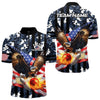 Maxcorners Blue Camo American Flag Eagle Flame Bowling Shirts For Men Custom Patriotic Bowling Team Shirts LM2608