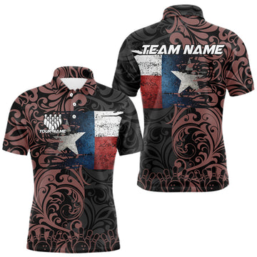 Maxcorners Texas Flag tribal pattern Bowling Polo, 1/4 Zip shirts for men Custom patriotic Team bowling jersey LM1903