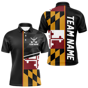 Maxcorners Maryland Flag black Men golf polo shirt Custom Patriotic Mens Golf attire For team, golfing gifts LM1203