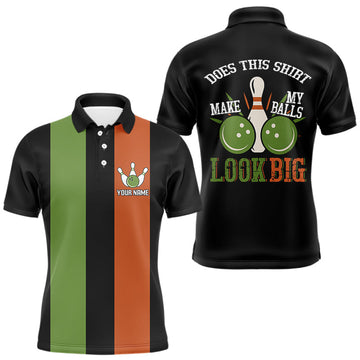 Maxcorners Green & Orange Retro Black Bowling shirts for men custom Does this shirt make my balls look big LM1903