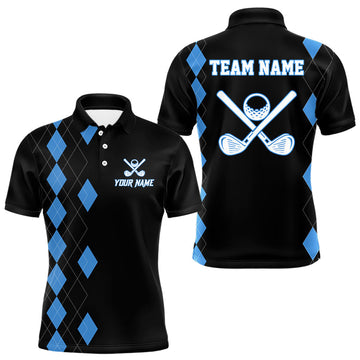 Maxcorners Black and Blue argyle polo shirts personalized golf shirts for men, team golf outfit