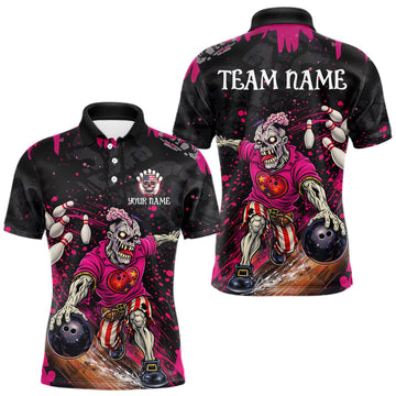 Maxcorners Black And Pink Funny Zombie Bowling Shirts For Men Custom Mens Bowling Team League Jerseys LM1104