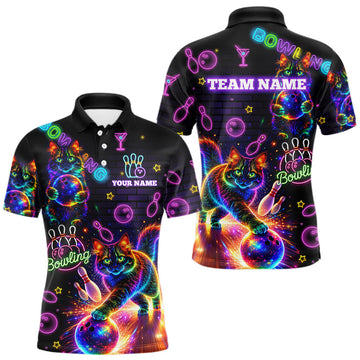 Maxcorners Custom Funny Cat Neon Bowling Jerseys for Men Bowling Outfit Polo & 1/4 Zip Bowling Team Shirts LM2201