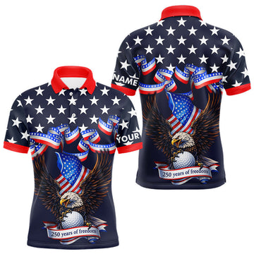 Maxcorners Custom 250 years of freedom Eagle American Flag Mens Golf Polo shirts, patriotic team golf outfit