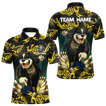 Maxcorners Black and Yellow Camo Funny Bulldog Bowling Shirts For Men Custom Cool Bowling Outfits Team Jerseys