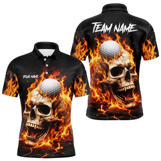 Maxcorners Flame Skull Golf Polo shirts for men custom Skull Fire team golf shirts, golf gifts for men LM2901