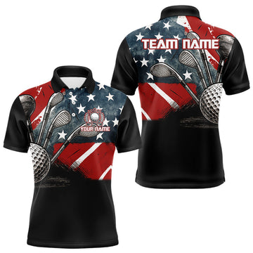 Maxcorners Personalized American Flag Golf Polo Shirts For Men, Patriotic Golf Gifts LM0910