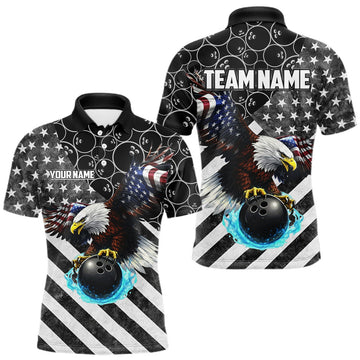Maxcorners Black and White American flag Eagle Bowling shirt for men custom Patriotic Bowling Team League Jersey LM0901