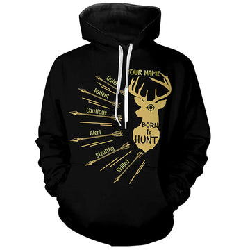 Maxcorners Personalized Born to Hunt with Hunter's Qualities Shirt, Perfect Custom Shirt for Deer Hunter, Hunting Gifts LM2608