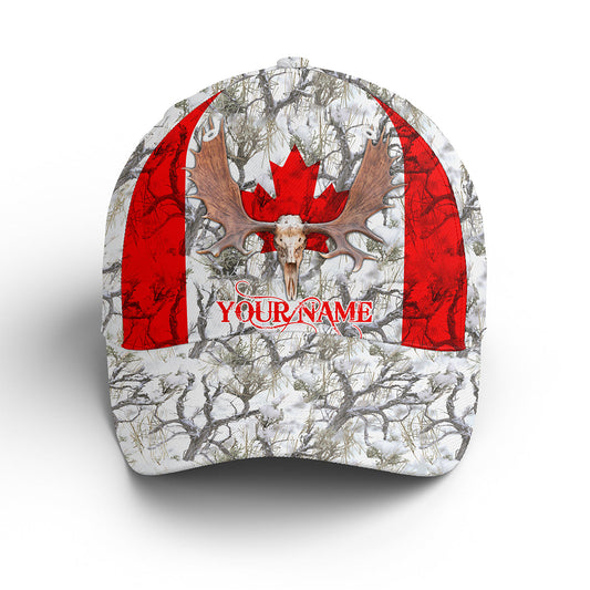 Maxcorners 3D All Over Print Baseball Cap Moose Hunting Hats Canada Flag Winter Snow Camo Custom Name Cap LM0402