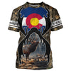 Maxcorners Elk Hunting Colorado Flag Custom Name Shirt 3D All Over Printed Clothes