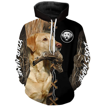 Maxcorners Yellow Labrador Retriever Hunting Dog Custom Name Hoodie Shirt for Hunter  | Grouse