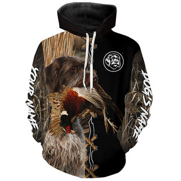 Maxcorners Wirehaired Pointing Griffon Hunting Dog Custom Name Hoodie Shirt for Hunter  | Pheasant