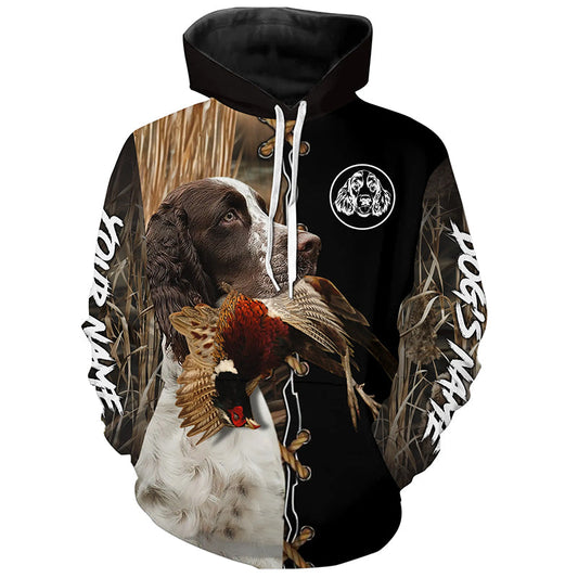 Maxcorners English Springer Spaniel Hunting Dog Custom Name Hoodie Shirt for Hunter  | Pheasant