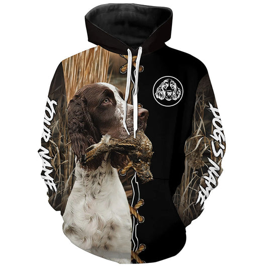 Maxcorners English Springer Spaniel Hunting Dog Custom Name Hoodie Shirt for Hunter  | Grouse
