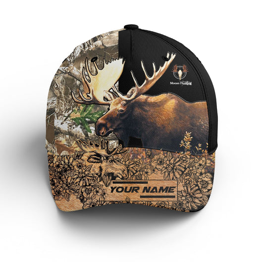 Maxcorners 3D All Over Print Baseball Cap Moose Hunting Camouflage Custom Name Cap LM0402