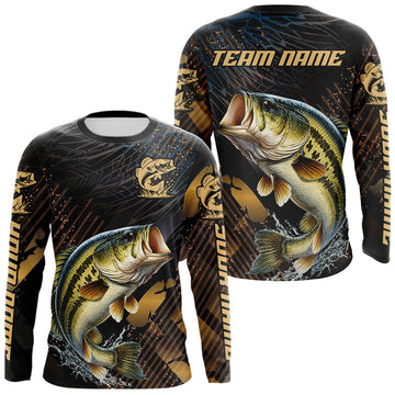 Maxcorners Bass Fishing Shirts Long Sleeve Sport Style Personalized Name, Fishing Shirt Jersey LM0503